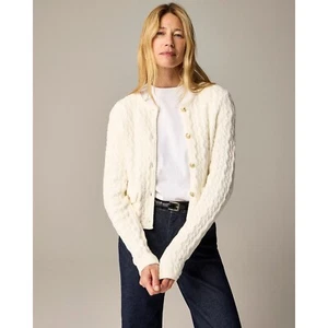 J.Crew Odette cable-knit sweater lady jacket in cotton-blend bouclé - Picture 1 of 6
