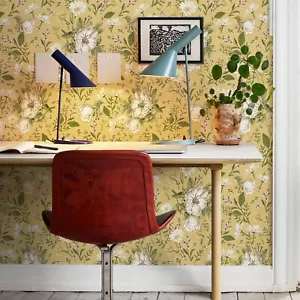 Yellow Floral Wallpaper Peel And Stick Home Decor 17.7"X118" pvc cabinet sticker - Picture 1 of 9