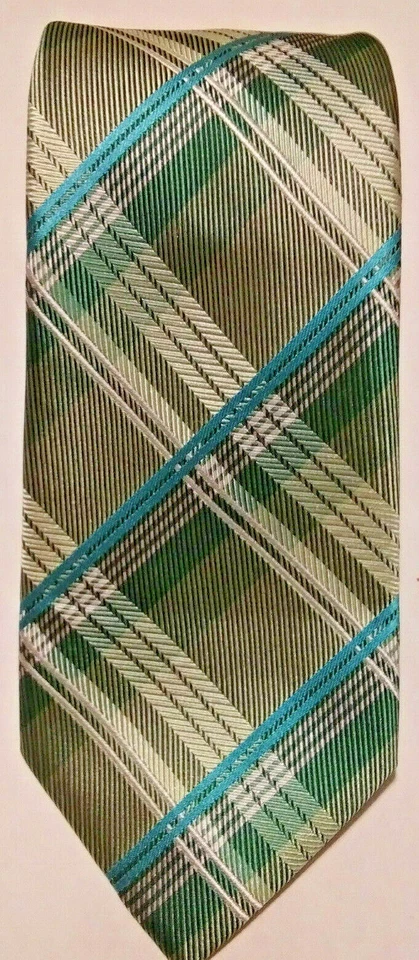 Corbata de cuello Geoffrey Beene Petra a cuadros mezcla de seda, verde Foto 1 de 1