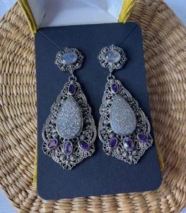 Nicky Butler RAJ COLLECTION Earrings Amethyst LIMITED EDITION Druzy 925 Sterling - Picture 1 of 12
