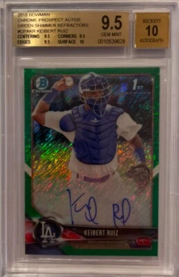 2018 Bowman Chrome Prospects KEIBERT RUIZ Green Shimmer RC Auto REFRACTOR /99 - Image 1 of 2