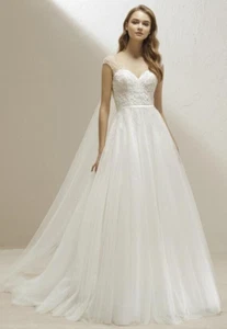 6 🟡 Vaula by Pronovias | Size 12 | Ivory Beaded Tulle Wedding Dress - Picture 1 of 14