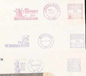 WWII Patriotic PICTORIAL METER MAIL MINI COLLECTION 3 Partial Fronts:1942 #5 9x - Picture 1 of 2