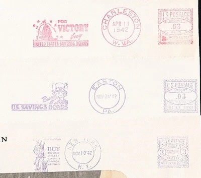 WWII Patriotic PICTORIAL METER MAIL MINI COLLECTION 3 Partial Fronts:1942 #5 9x - Image 1 of 2