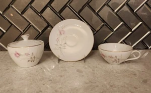 CAMELOT CHINA AMERICAN ROSE 1655 JAPAN Flat Coffee Cups Saucers Bowl Set of 8 - Picture 1 of 2