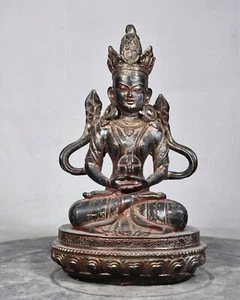 8.3" Old Tibetan Buddhism temple Bronze gilt Amitabha Longevity Buddha statue - Picture 1 of 9