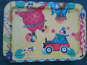 Vintage Clown Dose Metall Kinder Animiert Kinder Cartoon Klappbar TV Runde Tablett - Bild 1 von 12