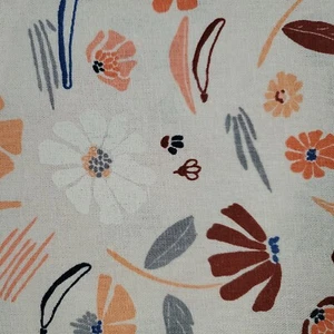 Futter 55% Leinen 45% Baumwolle Meterware Mandarine blau grau Ziegel auf Natur  - Bild 1 von 4