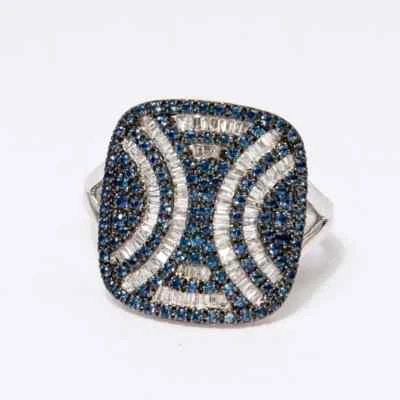 Rarities Womens Sterling Silver Diamond & Sapphire Art Deco Cocktail Ring Size 8 - Image 1 of 4