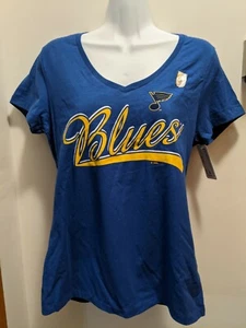 St Louis Blues Women's Small Blue V Neck Short Sleeved Shirt New - Picture 1 of 5