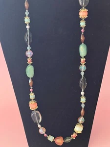 40-1/2" Long Beaded Necklace, Marked, Earthtones and adjustable Clasp - Picture 1 of 10