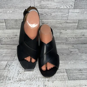 Clarks Deva Janie Black Leather Slingback Peep Toe Heel Shoes Women Size 10M - Picture 1 of 11