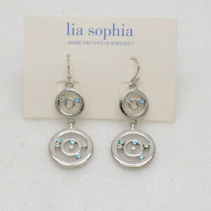 Lia sophia women jewelry silver plated cut crystals blue green openwork earrings