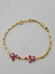 Schönes rötlich/rosa Kristall Schmetterlinge Gold Pl Armband 7 Zoll + Verlängerung.  - Bild 1 von 4