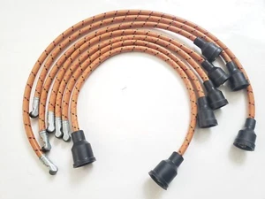 Orange Black Red 7mm Cloth Covered Spark Plug Wire Set Vintage Wires Inline 6 v6 - Picture 1 of 2