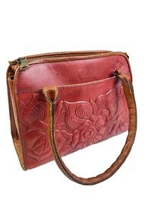 Patricia Nash Tooled Leather Handle Handbag Textured Roses Brown Casual Western - Picture 1 of 15