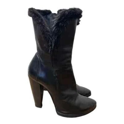 Disfraz Nacional Vintage Botas de Cuero Negro Borde de Piel 40.5 10 Foto 1 de 4