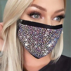 Fashion Women Rhinestone Bling Crystal Face Masks Sparkly Washable Party Masks - Picture 1 of 26