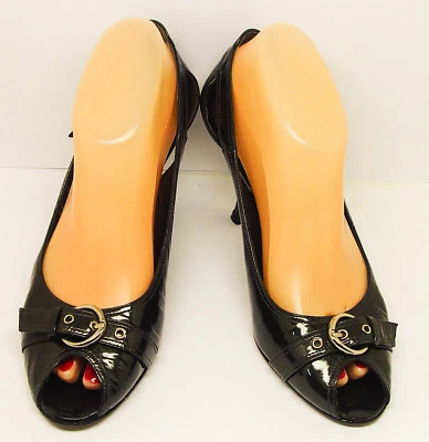 ZAPATOS DE SALÓN STUART WEITZMAN 8M USADOS CHAROL COLOR CARBÓN IRIDISCENTE 3" Foto 1 de 4