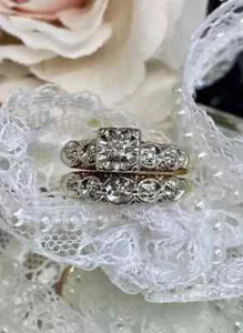2Ct Moissanite Round Cut Art Deco Bridal Set Engagement Ring 925 Sterling Silver - Picture 1 of 7
