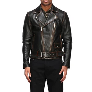 Golden Goose Ryan Black Distressed Leather Biker Jacket, Size XL - Picture 1 of 15