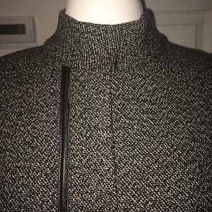 NWOT A.B.S by Allen Schwartz wool black white tweed leather trim belted jacket 8 - Picture 1 of 8