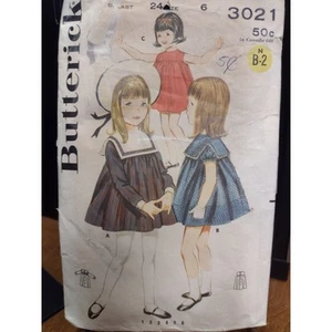 Vintage Butterick Pattern 3021 Girls' Hi-Waisted Dress Size 6 (1960s) - Bild 1 von 2