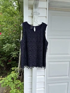 NWT Talbots Pretty Navy Blue Lace Front Lined Sleeveless Top 3X 22W 24W - Picture 1 of 5