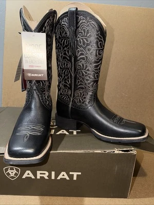 NEW Ariat Round Up Remuda Western Boots Black Deertan Women Size 7B Cowboy - Image 1 of 4