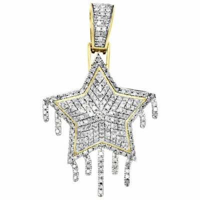 Colgante de estrella de doble goteo de diamantes con acabado de oro amarillo de 10 quilates para hombre 0,83 quilates Foto 1 de 4