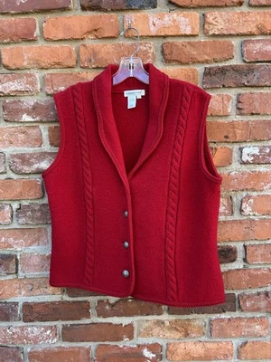 Chaleco Suéter Coldwater Creek Mujer Grande Rojo Hervido 100% Lana Tejido con Cable Foto 1 de 4