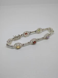 Sterling Silver 925 Heart Gemstone Tennis Bracelet 8" - Picture 1 of 7