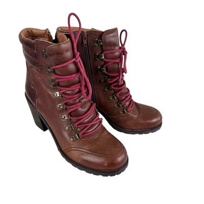 Lucky Brand Joss Brown Leather Block Heel Lace Up High Heeled Boots Size 10 - Image 1 of 4