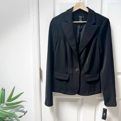 Blazer novo com etiquetas BCX botão único listra preta metálica tamanho G - Imagem 1 de 4