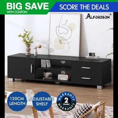 ALFORDSON Entertainment Unit TV Cabinet Stand 120cm Storage Drawer Black - image 1 of 4