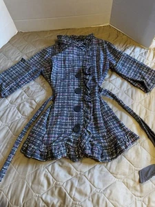 Self Esteem Junior Size Small Flannel Ruffled Belted Jacket Pea Coat USA Black - Picture 1 of 11