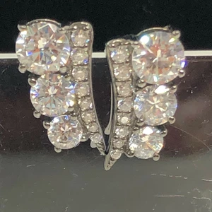Gunmetal Silver CZ Earrings Graduated Cubic Zirconia Sterling 925 - Picture 1 of 11