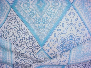 26-3/4Y Kravet Avanash Teal Aqua White Spanish Linen Print Upholstery Fabric - Picture 1 of 4
