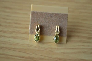 0.50ct Calabar Green Tourmaline Dangle Earrings 14k Yellow Gold Over Fine Silver - Picture 1 of 8