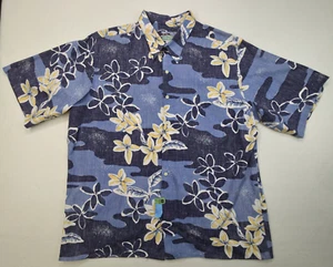 Reyn Spooner Hawaiian Aloha Shirt Mens XL Blue Floral Reverse Print Limited Use - Picture 1 of 6