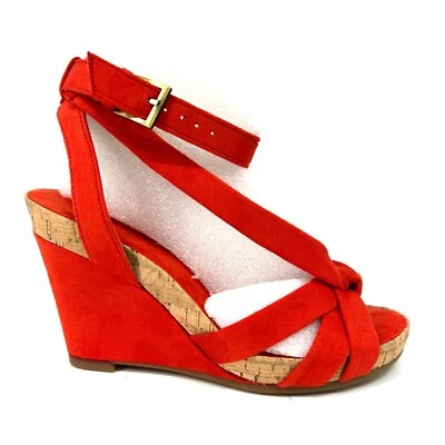 Sandalia de corcho de gamuza naranja aerosoles cuña para mujer talla US 5 hebilla de tacón Foto 1 de 4