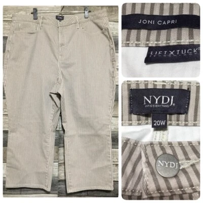 NYDJ Joni Capri Striped Pants Women’s 20W Beige Tan (Inseam 22) Lift Tuck Tech - Image 1 of 4