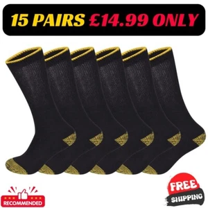 15 Pairs Men's Work Socks Rich Cotton Wide Non Elastic Loose Top Sock size 6-11 - Picture 1 of 2