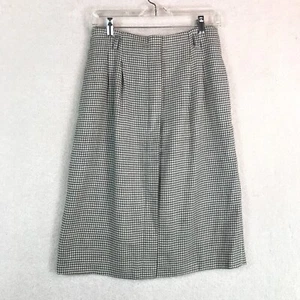 Vintage Wool Skirt Womens 10 Gray White Houndstooth USA Preppy Grandma Business - Picture 1 of 13