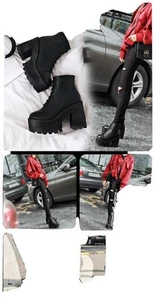 Goth Punk Womens Platform Chunky High Heels Ankle Boots Lace Up Shoes Pumps New - Picture 1 of 4