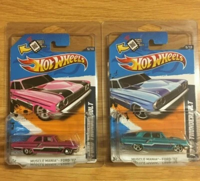 Hot Wheels Muscle Mania '12 FORD THUNDERBOLT Lot Blue & Pink Protect Packs - Image 1 of 4