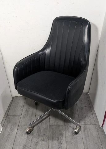Vintage 70s JANSKO Mid Century Modern Eames Vinyl Rolling Office Bucket Chair Cover