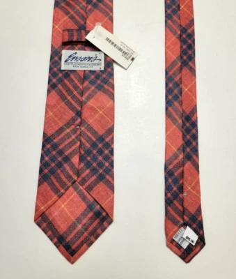 $95 New ENSON'S Men Neck Tie 100% LINEN Orange Blue Plaid Check MADE IN ITALY - Image 1 of 4