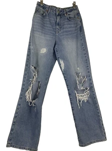 Forever 21 Women's 26 Premium Wide Leg Jeans Blue High Rise Distressed - Picture 1 of 9