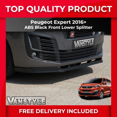 VANSTYLE FITS PEUGEOT EXPERT 2016> LOWER FRONT ABS GLOSS BLACK SPLITTER BUMPER LIP ADD ON